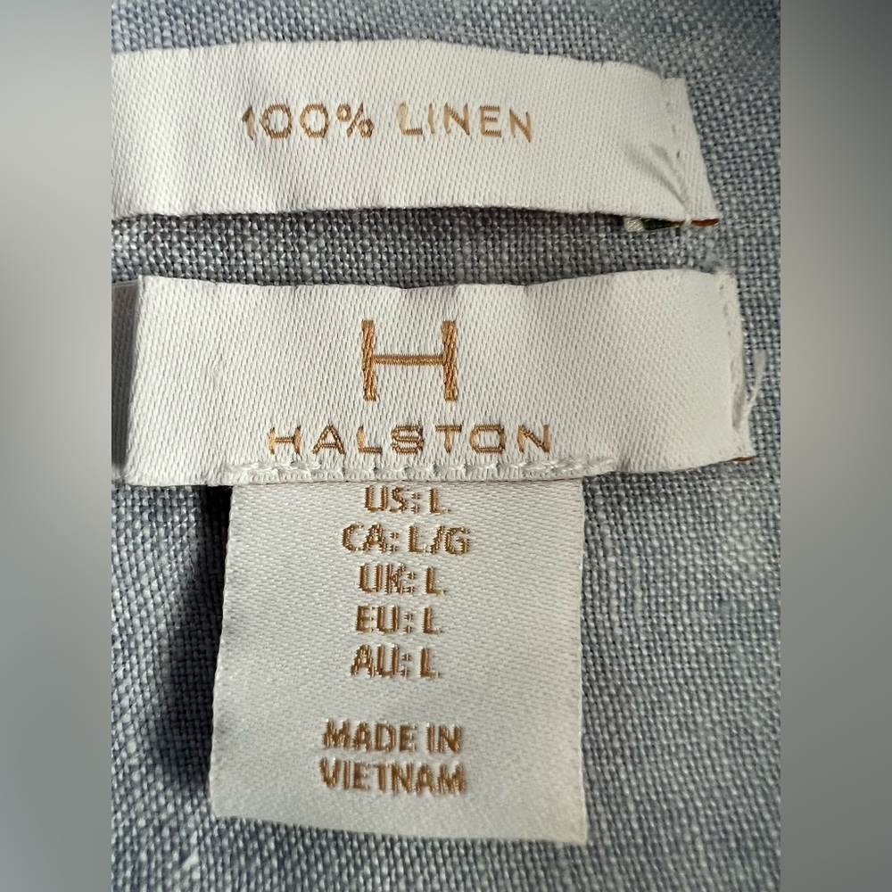 Halston 100% Linen Long-Sleeved Hi-Lo Mini Button-Up Dress Sz L - Picture 9 of 10